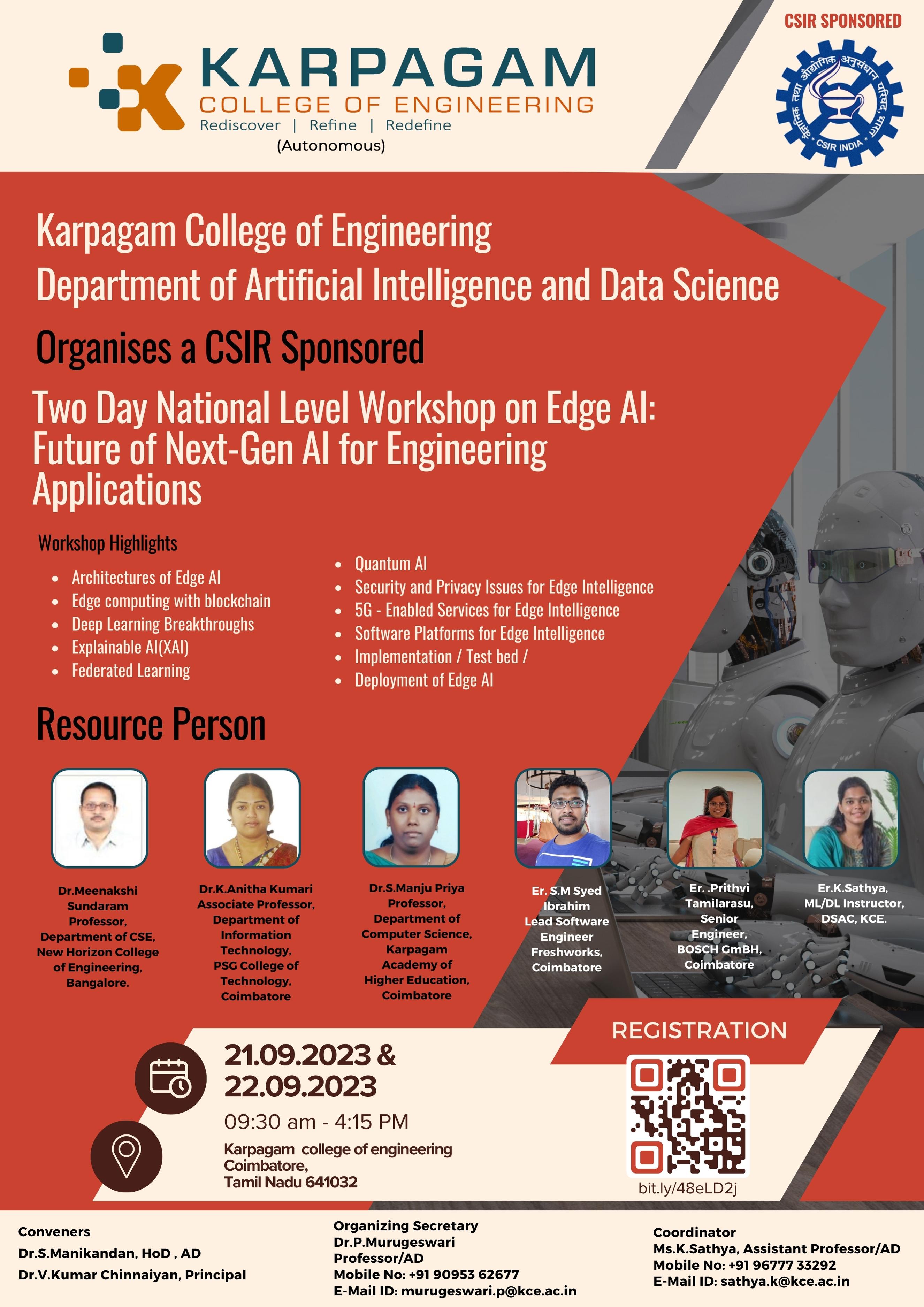 Two-Day National level Workshop on Edge AI: Future of Next-Gen AI for Engineering Applications 2023